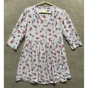 Maeve Mini Dress Women Medium Purple Floral 3/4 Sleeve V Neck Flowy Cute EUC